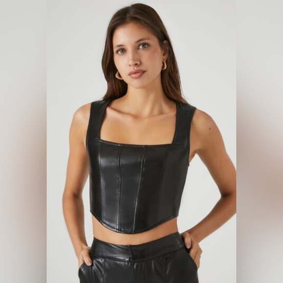 Forever21 Faux Leather Corset Crop Top Small - Picture 1 of 7